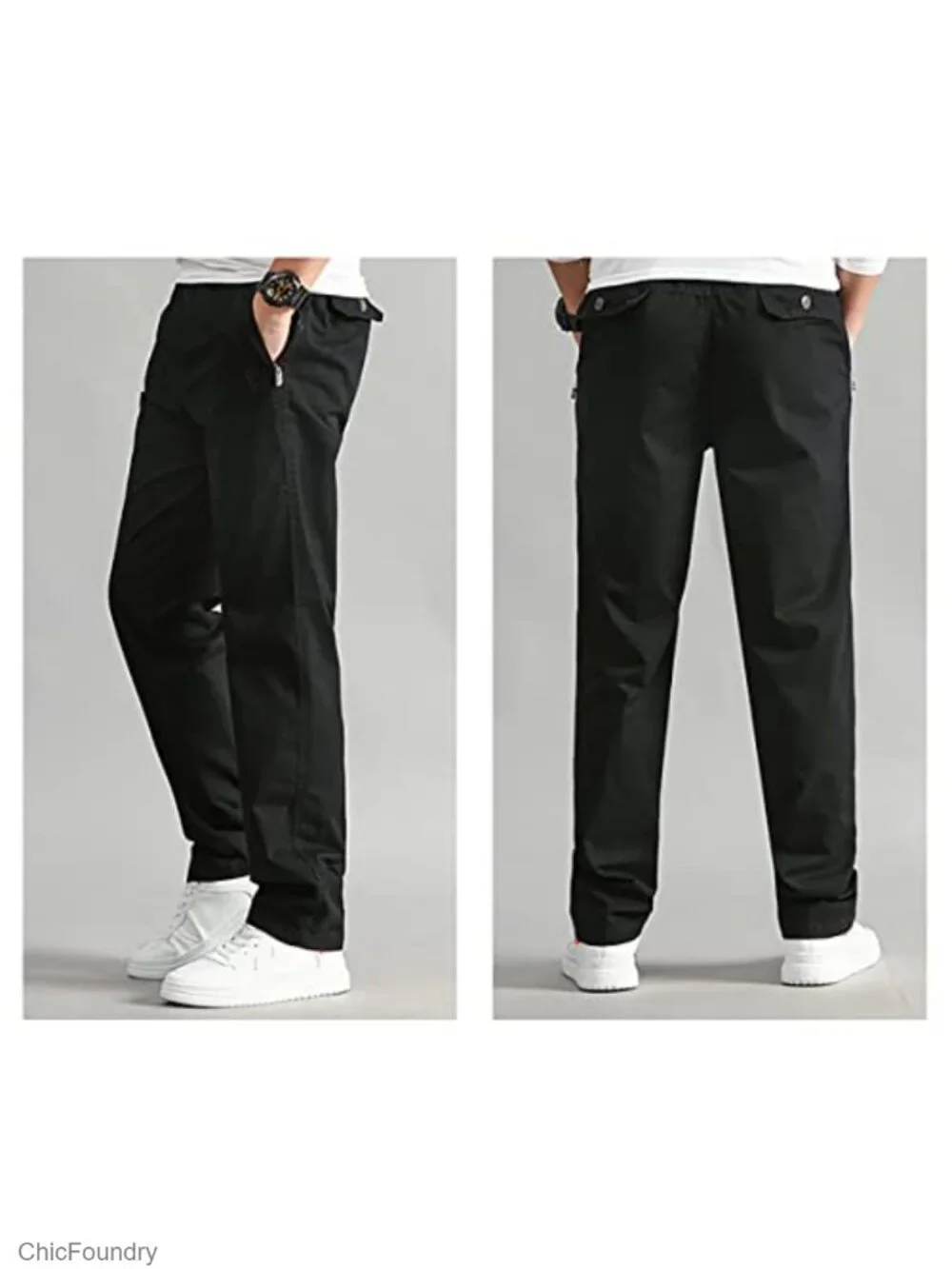 Elastic Waist Cargo Joggers Men Casual Sweatpants with Pockets